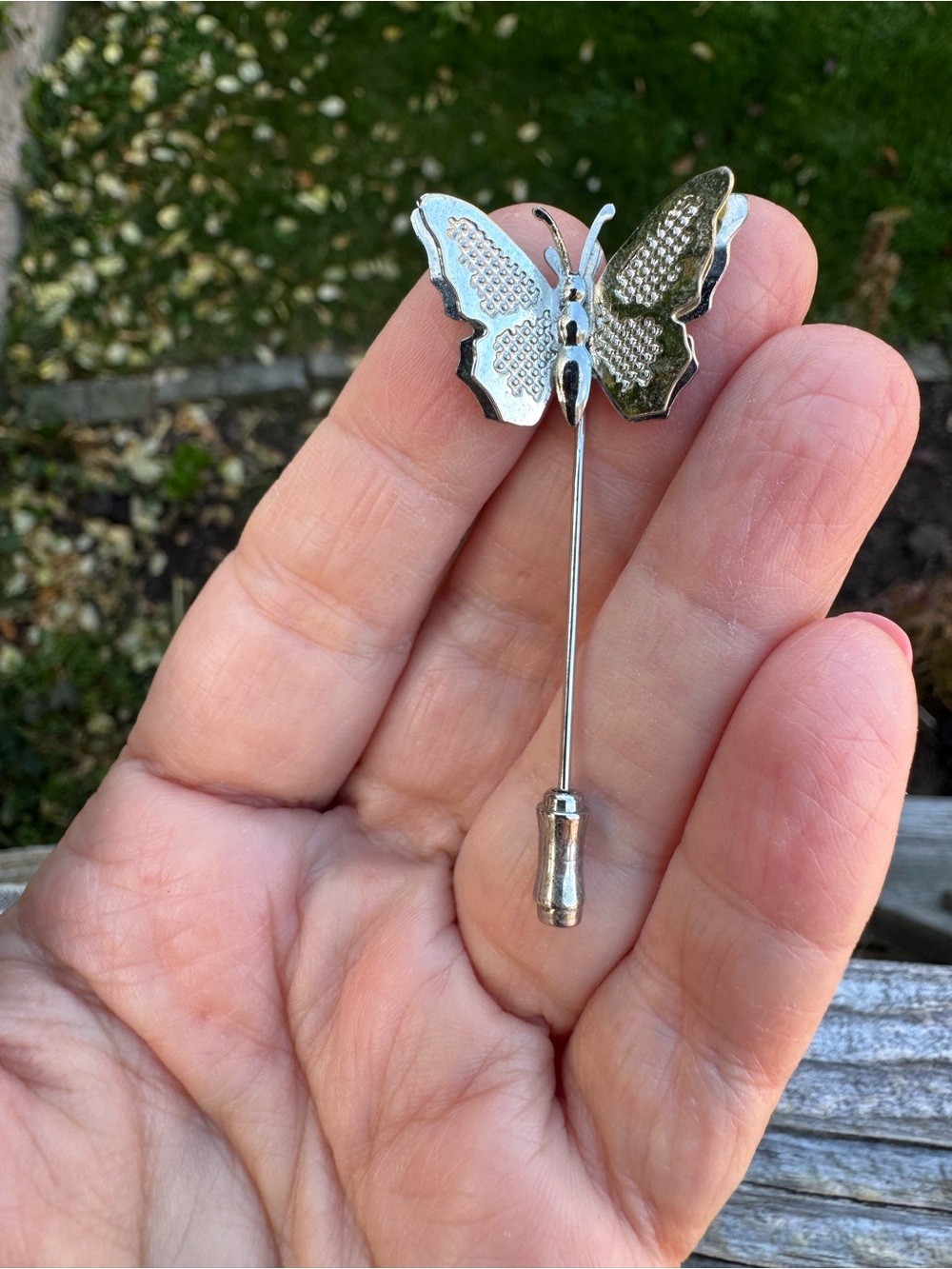 Silver Tone Butterfly Stick Pin Brooch - Elegant Women Jewelry